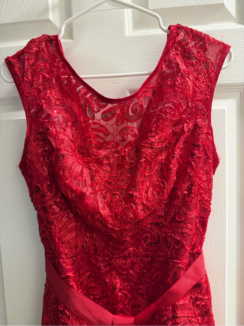 Marisa Christina Red Lace & Sequin Midi Dress